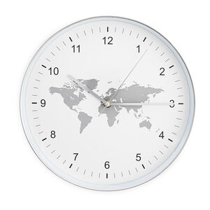 Grey World Map Clock 12"